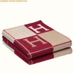 Replica Hermes Avalon III Throw Blanket in Red Wool and Cashmere