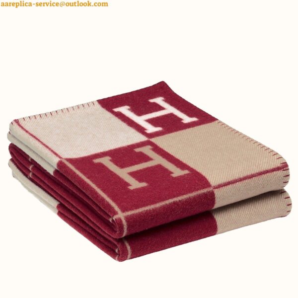 Replica Hermes Avalon III Throw Blanket in Red Wool and Cashmere 3