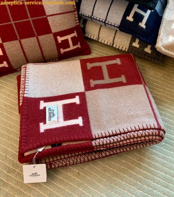 Replica Hermes Avalon III Throw Blanket in Red Wool and Cashmere 5