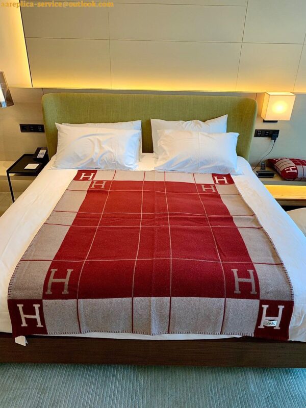 Replica Hermes Avalon III Throw Blanket in Red Wool and Cashmere 8