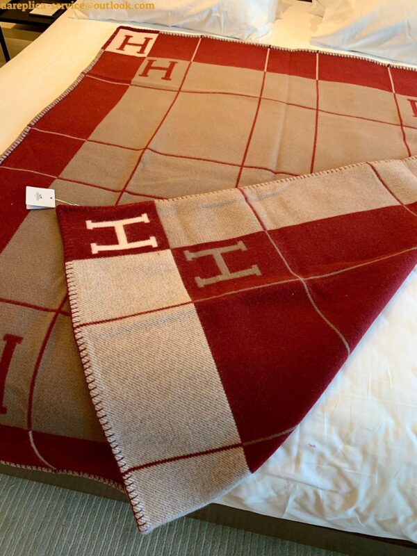 Replica Hermes Avalon III Throw Blanket in Red Wool and Cashmere 10