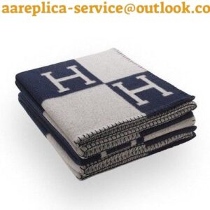 Replica Hermes Avalon Throw Blanket in Blue Wool and Cashmere