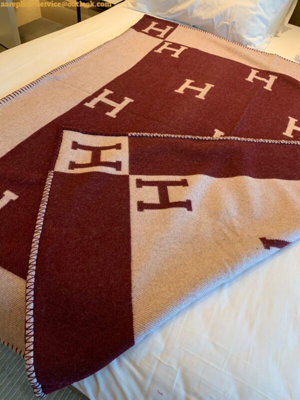 Replica Hermes Avalon Throw Blanket in Fuchsia Wool and Cashmere 10