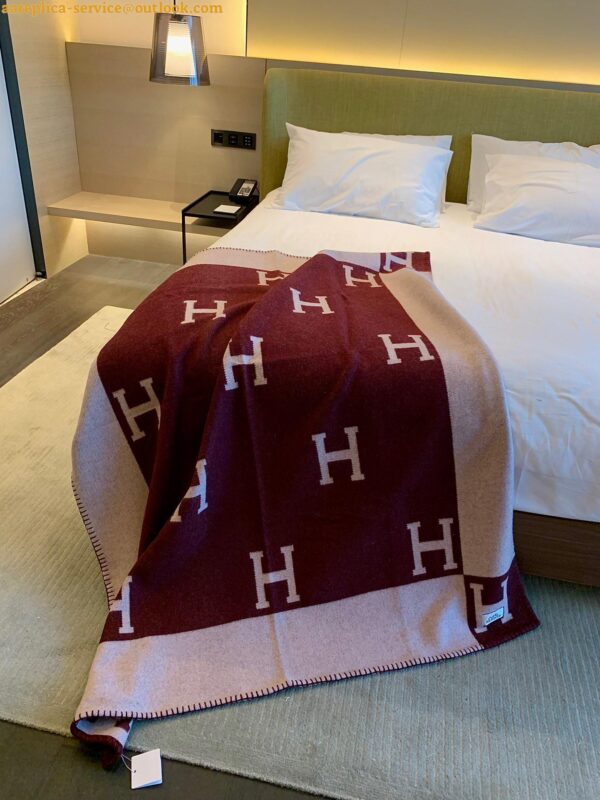 Replica Hermes Avalon Throw Blanket in Fuchsia Wool and Cashmere 12