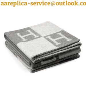 Replica Hermes Avalon Throw Blanket in Grey Wool and Cashmere