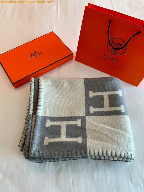 Replica Hermes Avalon Throw Blanket in Grey Wool and Cashmere 4