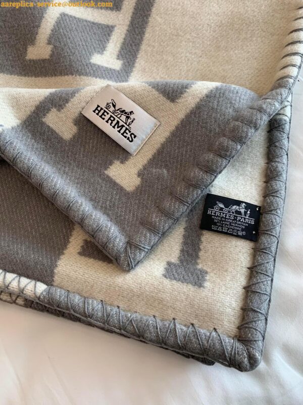 Replica Hermes Avalon Throw Blanket in Grey Wool and Cashmere 10