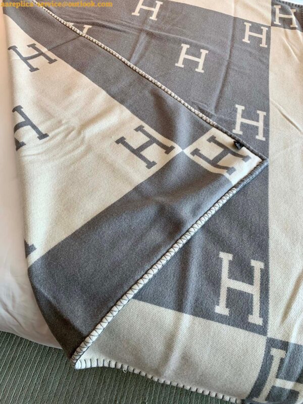 Replica Hermes Avalon Throw Blanket in Grey Wool and Cashmere 11