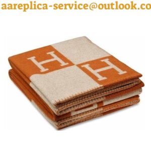 Replica Hermes Avalon Throw Blanket in Orange Wool and Cashmere