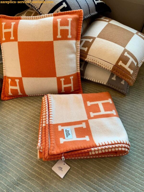 Replica Hermes Avalon Throw Blanket in Orange Wool and Cashmere 5