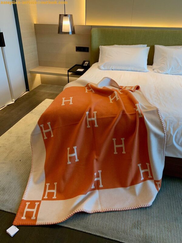 Replica Hermes Avalon Throw Blanket in Orange Wool and Cashmere 6