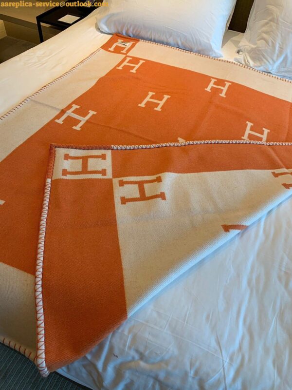 Replica Hermes Avalon Throw Blanket in Orange Wool and Cashmere 7