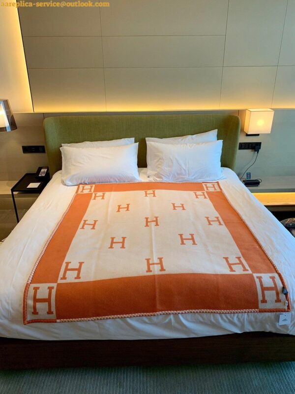 Replica Hermes Avalon Throw Blanket in Orange Wool and Cashmere 8