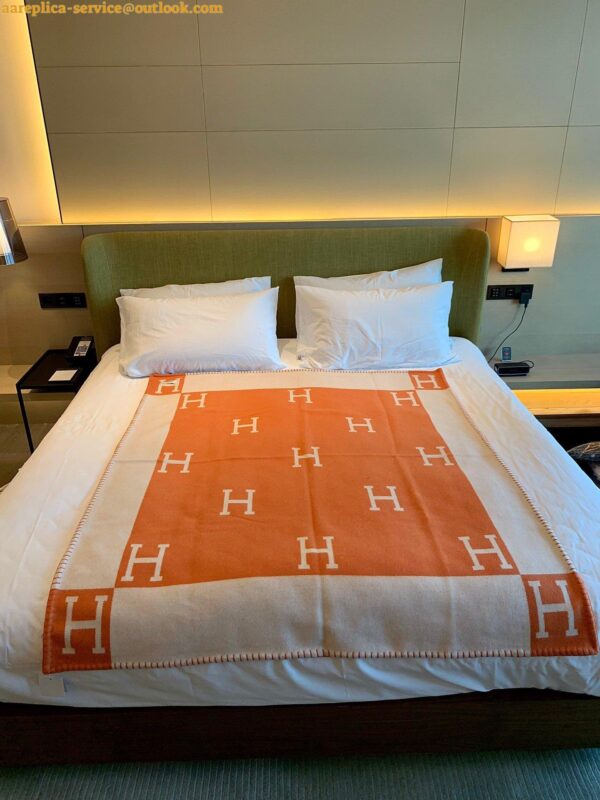 Replica Hermes Avalon Throw Blanket in Orange Wool and Cashmere 9