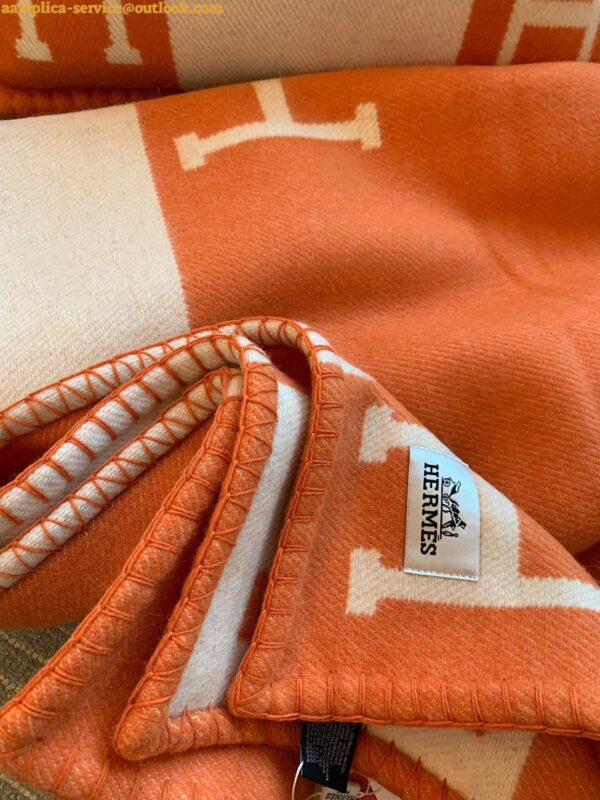 Replica Hermes Avalon Throw Blanket in Orange Wool and Cashmere 10