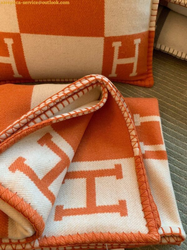 Replica Hermes Avalon Throw Blanket in Orange Wool and Cashmere 11