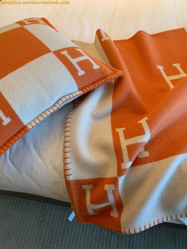 Replica Hermes Avalon Throw Blanket in Orange Wool and Cashmere 13