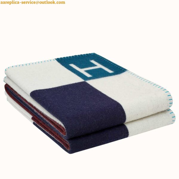 Replica Hermes Avalon Vibration Throw Blanket in Indigo Wool and Cashmere 7