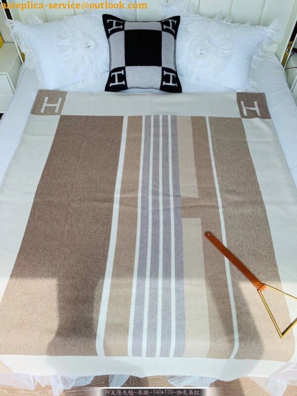 Replica Hermes Avalon Vibration Throw Blanket in Naturel Wool and Cashmere 6