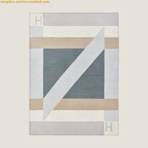 Replica Hermes H Drapeau Blanket in Acier and Perle Cashmere 2