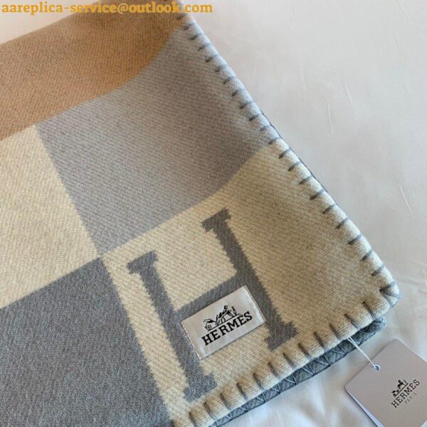 Replica Hermes H Drapeau Blanket in Acier and Perle Cashmere 6