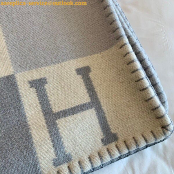 Replica Hermes H Drapeau Blanket in Acier and Perle Cashmere 8