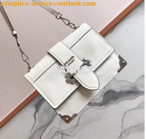 Replica Prada cahier leather shoulder bag 1BD095 white 5