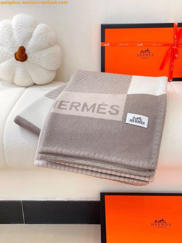 Replica Hermes H Riviera Blanket in Beige Wool and Cashmere 6