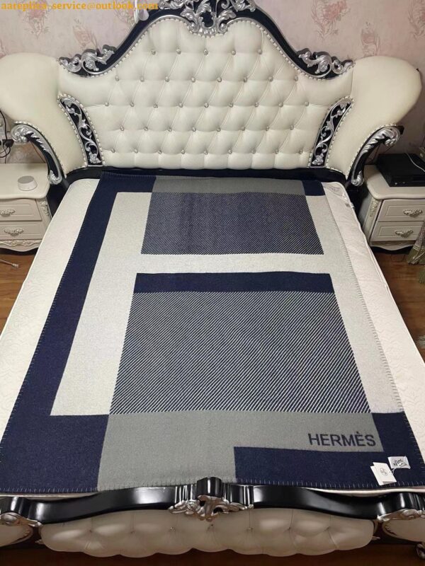 Replica Hermes H Riviera Blanket in Marine Wool and Cashmere 7