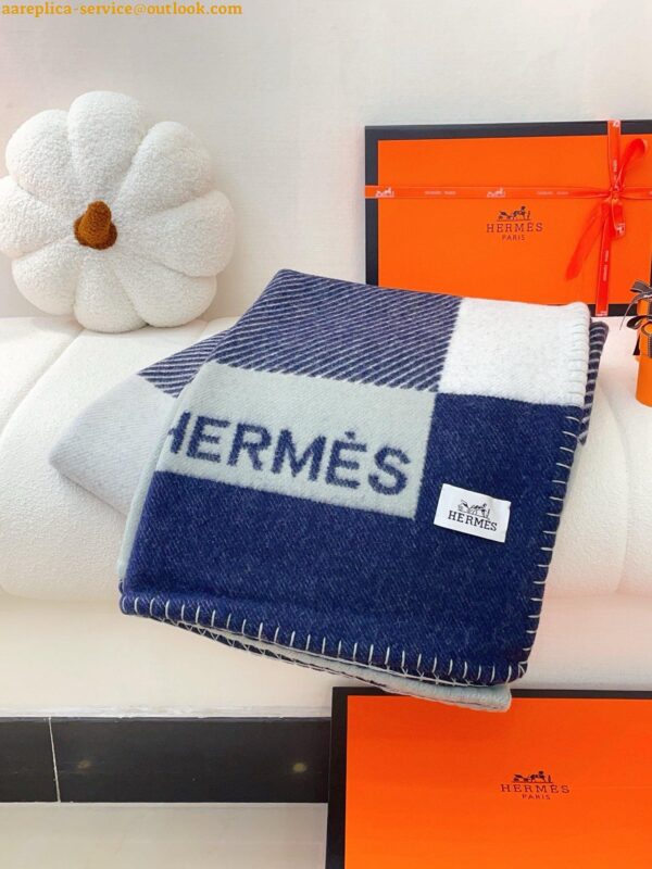 Replica Hermes H Riviera Blanket in Marine Wool and Cashmere 6