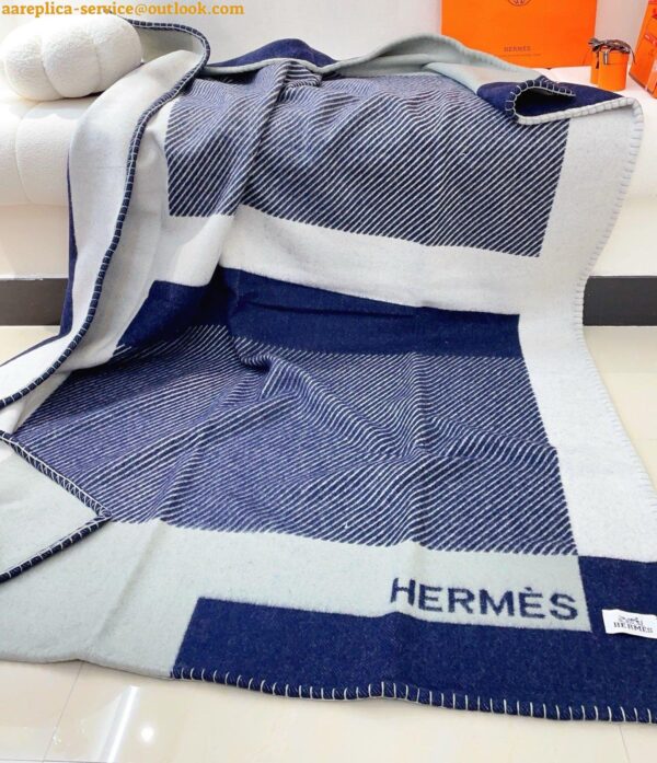 Replica Hermes H Riviera Blanket in Marine Wool and Cashmere 12