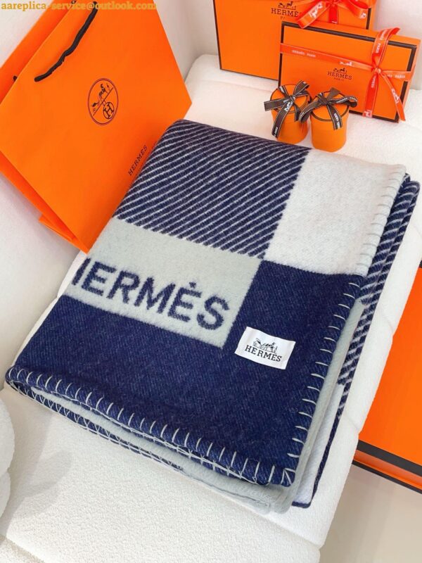 Replica Hermes H Riviera Blanket in Marine Wool and Cashmere 11