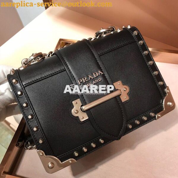 Replica Prada Cahier Studded Leather Bag 1BD045 Black 3