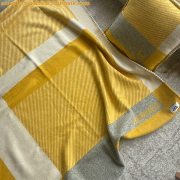 Replica Hermes H Riviera Blanket in Yellow Wool and Cashmere 2