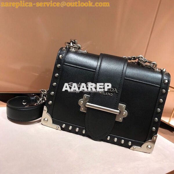 Replica Prada Cahier Studded Leather Bag 1BD045 Black 5