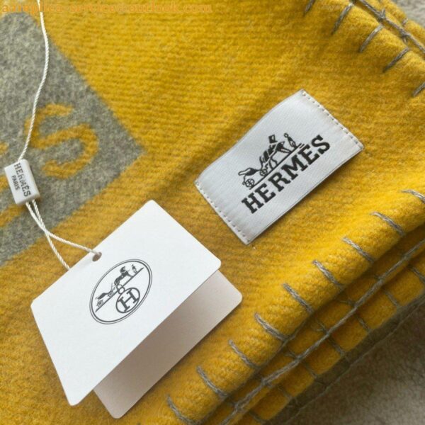 Replica Hermes H Riviera Blanket in Yellow Wool and Cashmere 4