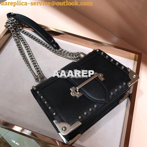 Replica Prada Cahier Studded Leather Bag 1BD045 Black 7