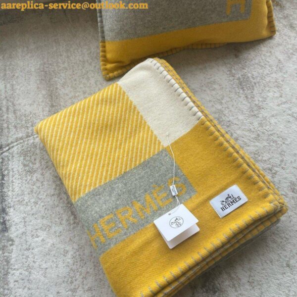 Replica Hermes H Riviera Blanket in Yellow Wool and Cashmere 6