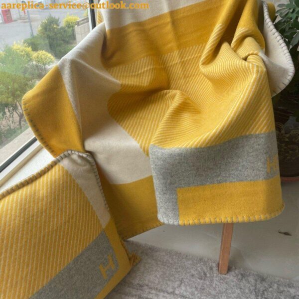 Replica Hermes H Riviera Blanket in Yellow Wool and Cashmere 7