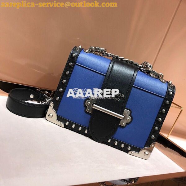 Replica Prada Cahier Studded Leather Bag 1BD045 Blue 5