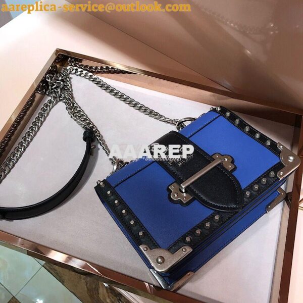 Replica Prada Cahier Studded Leather Bag 1BD045 Blue 6