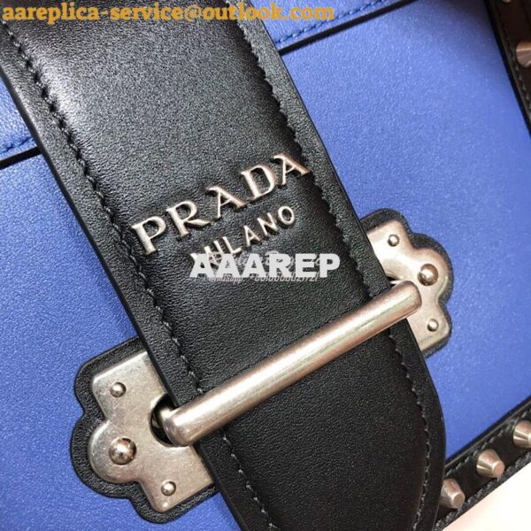 Replica Prada Cahier Studded Leather Bag 1BD045 Blue 7