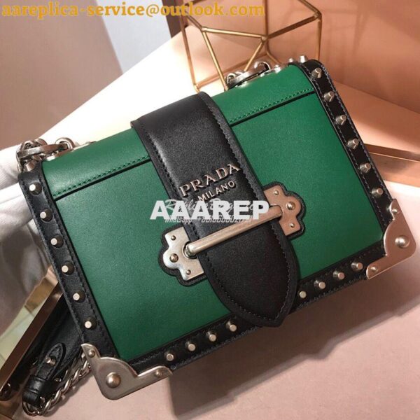 Replica Prada Cahier Studded Leather Bag 1BD045 Green 3