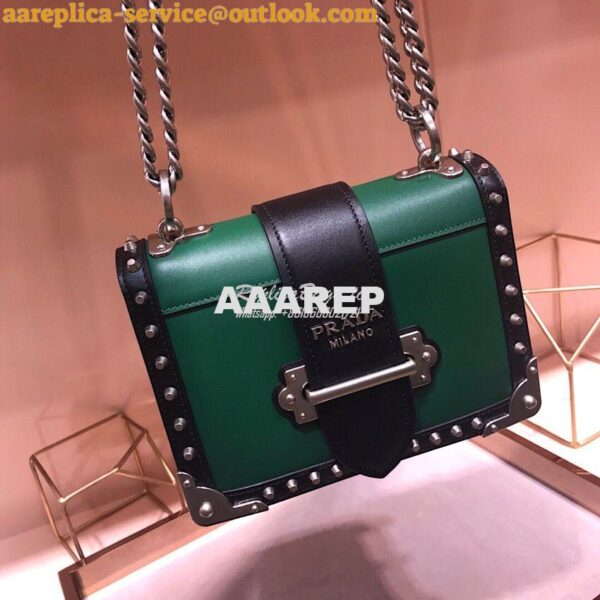 Replica Prada Cahier Studded Leather Bag 1BD045 Green 4
