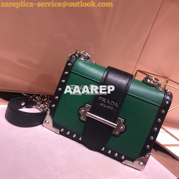 Replica Prada Cahier Studded Leather Bag 1BD045 Green 6