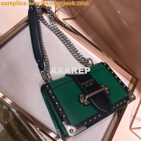Replica Prada Cahier Studded Leather Bag 1BD045 Green 7