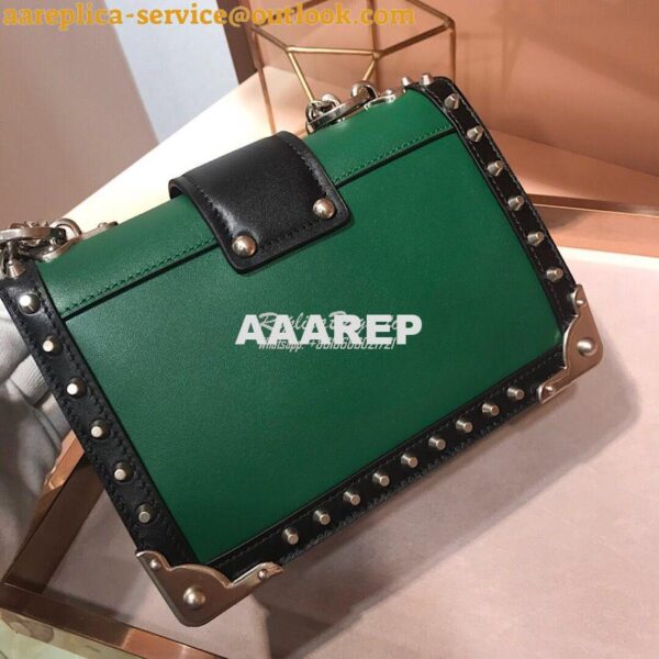 Replica Prada Cahier Studded Leather Bag 1BD045 Green 10