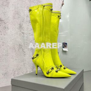 Replica Balenciaga Cagole 90mm Boot Arena lambskin 694395 Neon Yellow