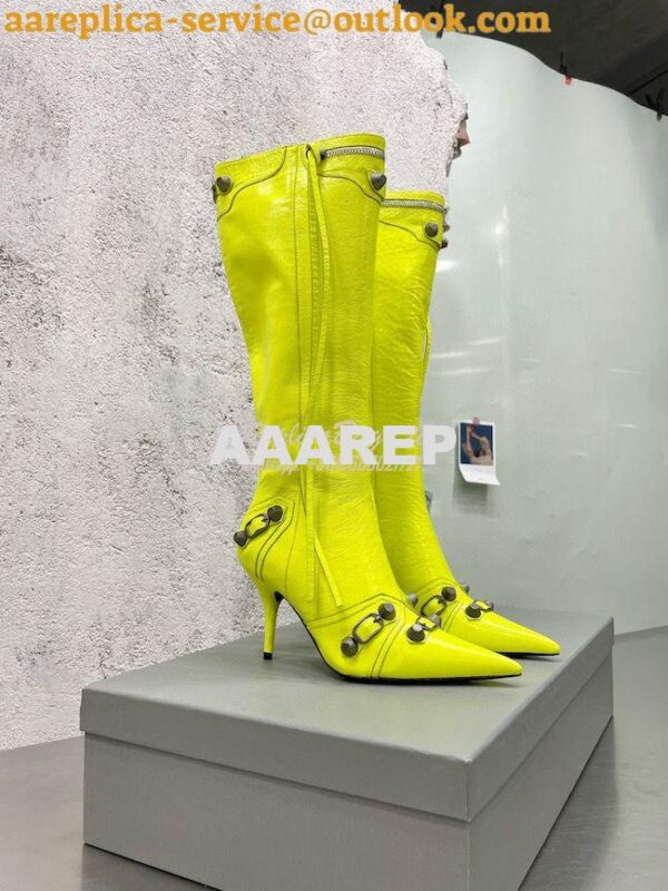 Replica Balenciaga Cagole 90mm Boot Arena lambskin 694395 Neon Yellow 3