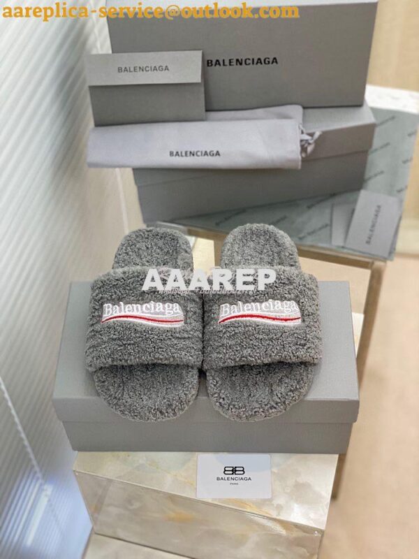 Replica Balenciaga Men Female Furry Shearling Slide Sandal 654747 13